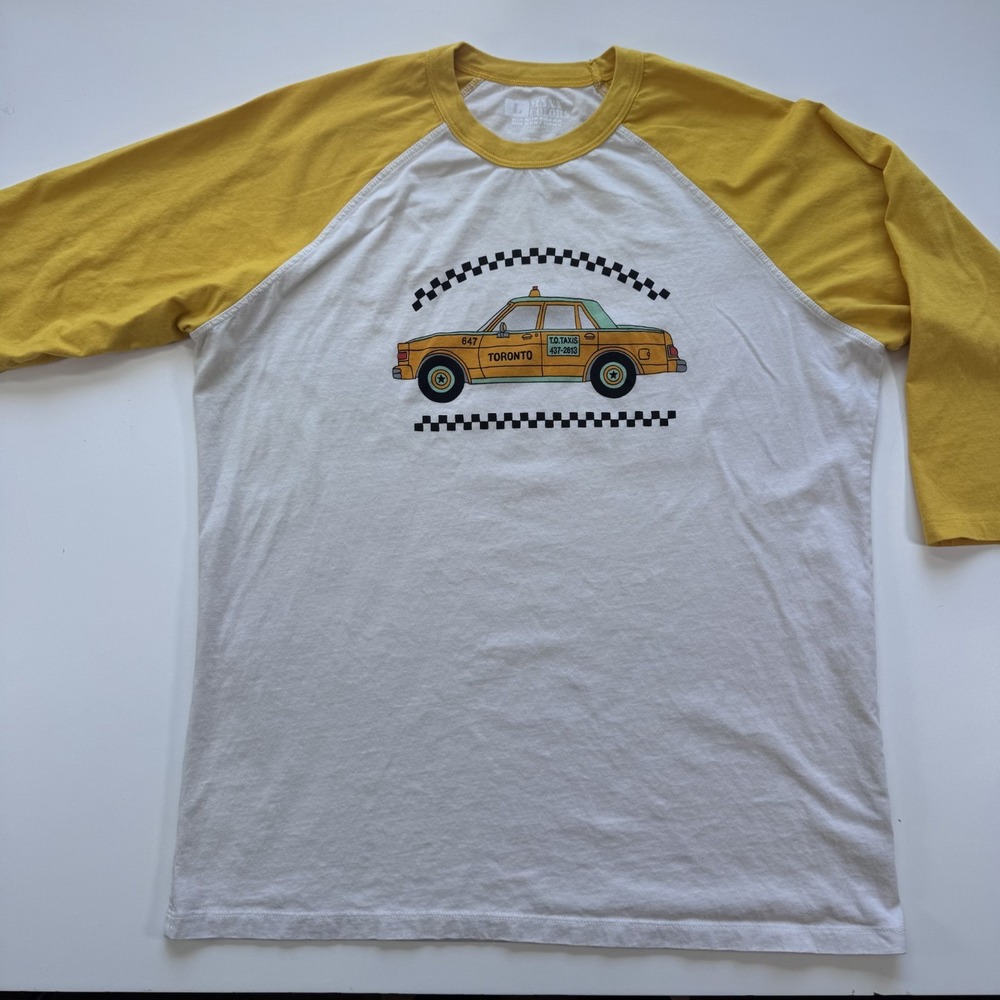 BIG BUD PRESS Taxi Raglan Tee Toronto Yellow Unisex Large Los Angeles USA Made